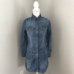 EDC Women Medium Blue Denim Long Sleeve Mini Dress